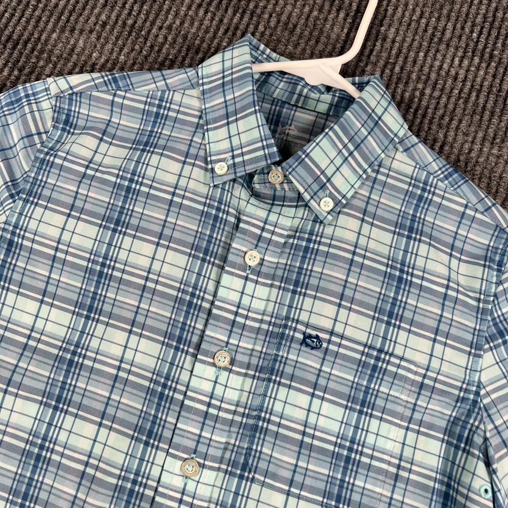 Southern Tide Shirt Youth Boys Medium Blue Plaid Long Sleeve Button Down